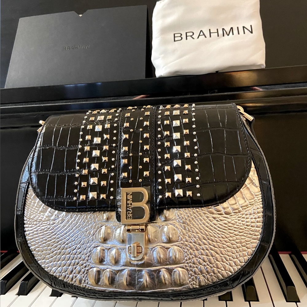 NWT BRAHMIN METALLIC STUDDED CYNTHIA BLACK CONTRALTO